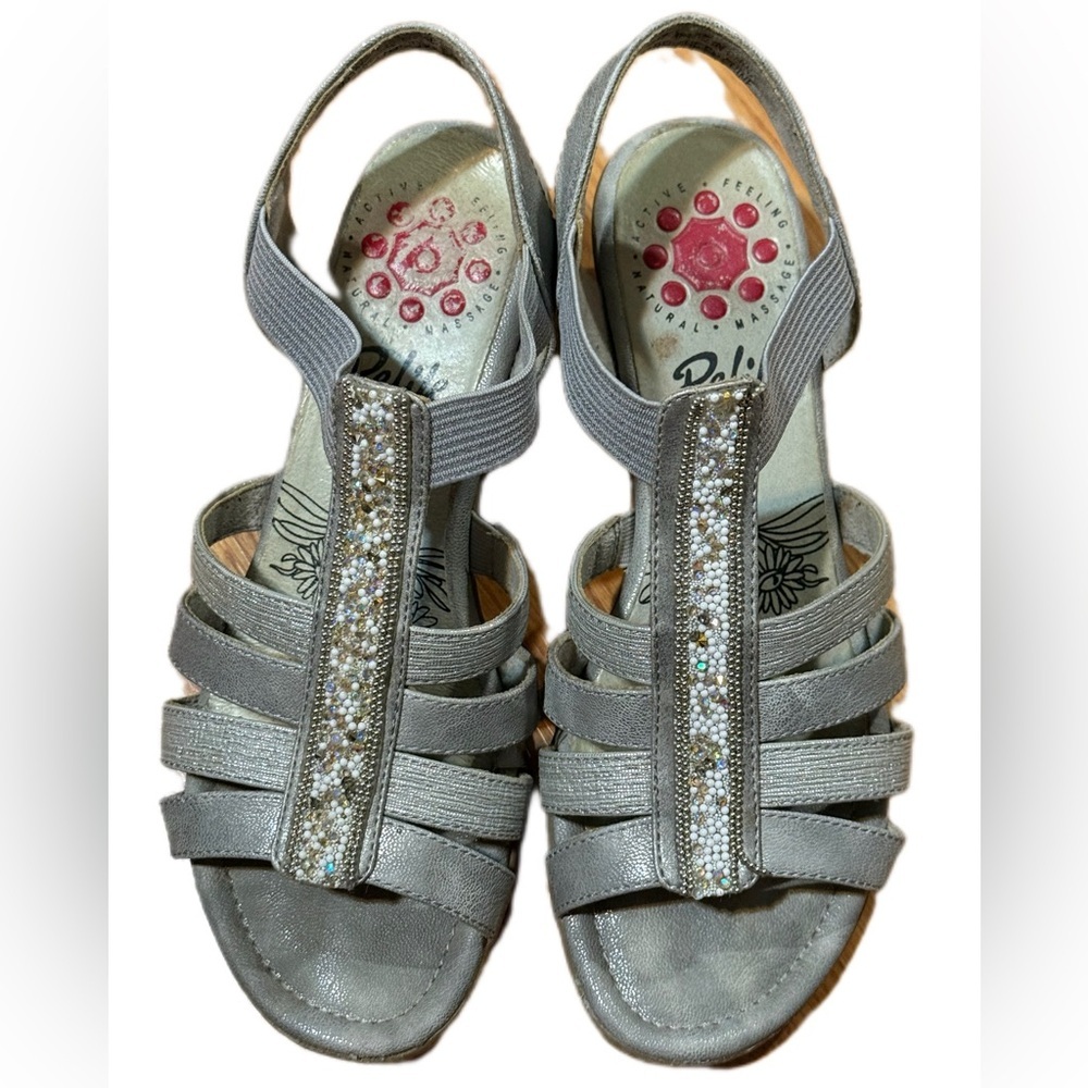 Silver Strappy Sandals with Rhinestone Detail